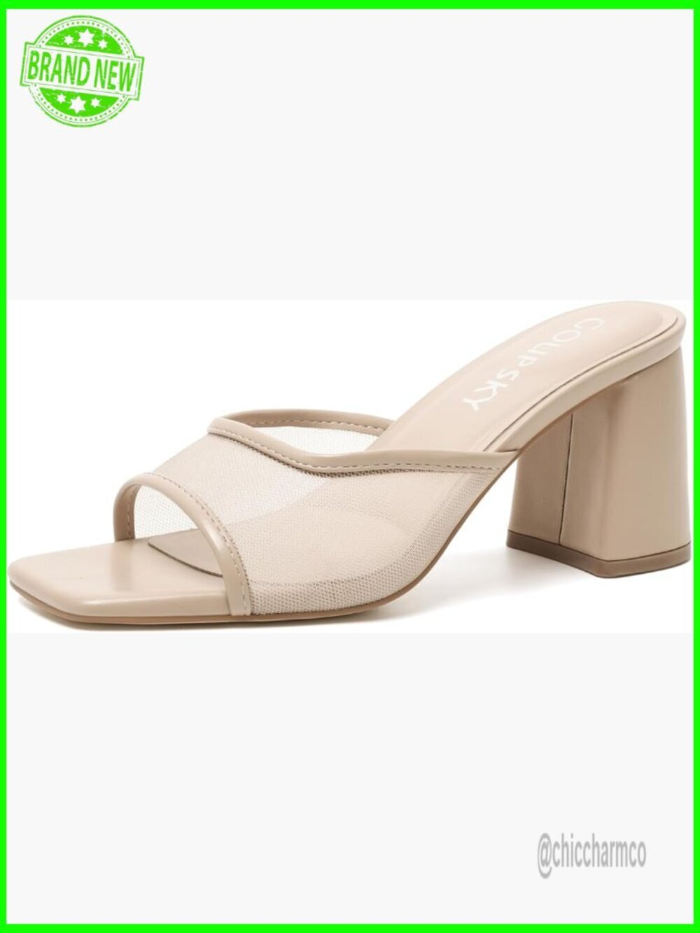 Chunky Heel Mules Slip On Square Open Toe Mesh Block Heeled Sandals Vacation
